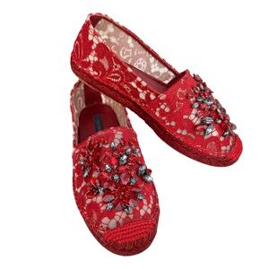 Dolce & Gabbana Swarovsky Red Flats  Espadrilles